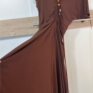 House of Harlow 1960 Brown Ruched Maxi Dress